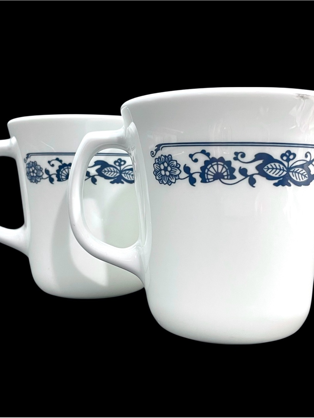 Vintage 1980s Old Town Blue by Corning Corelle Milk Glass Mugs (2) - Made in USA